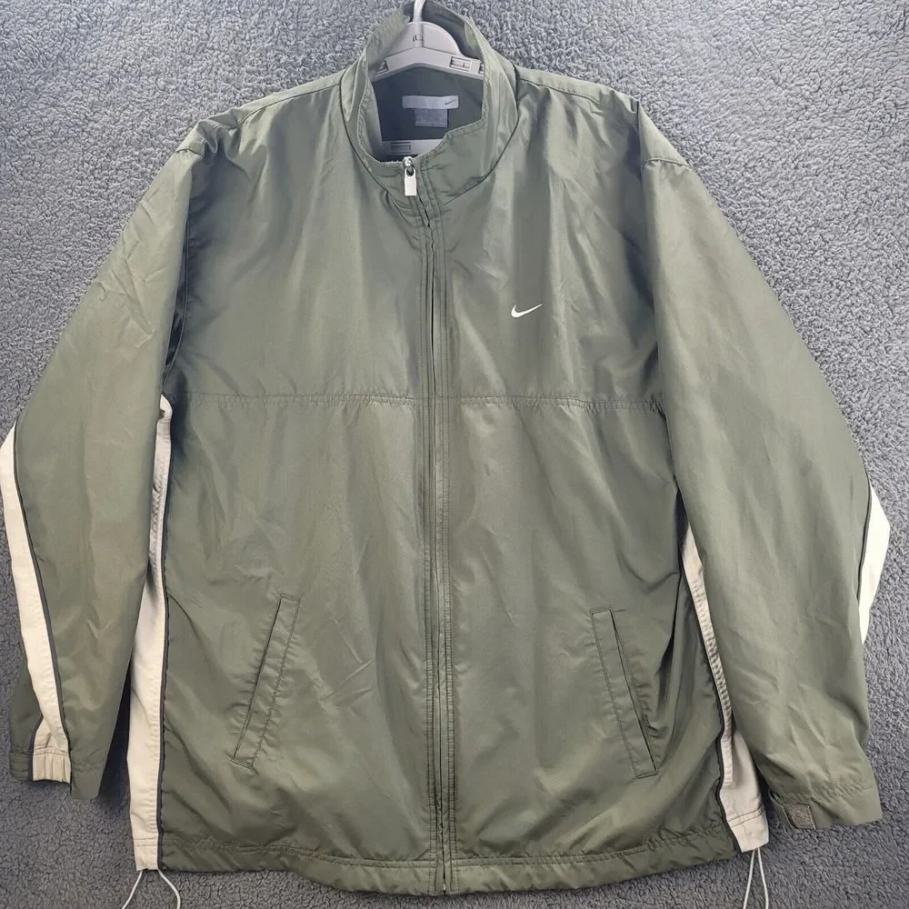 Vintage Nike 72 Jacket Green White Mens XL Windbreaker Full Zip Drawstrings Coat